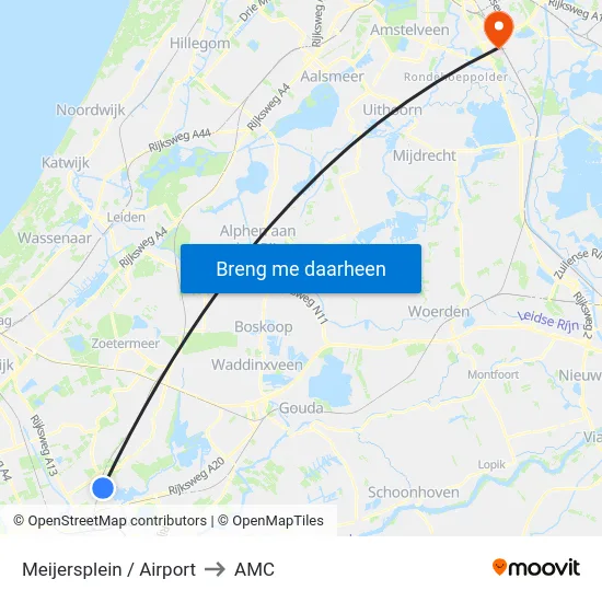 Meijersplein / Airport to AMC map