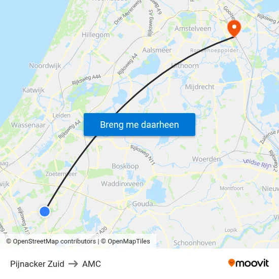 Pijnacker Zuid to AMC map