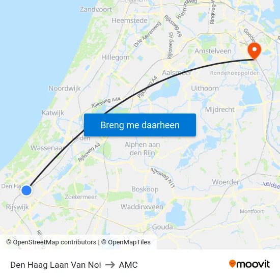 Den Haag Laan Van Noi to AMC map