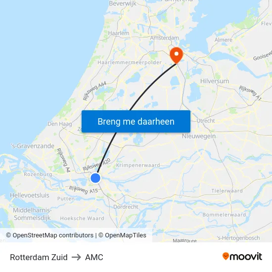Rotterdam Zuid to AMC map