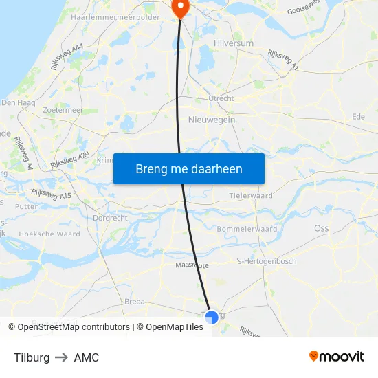 Tilburg to AMC map