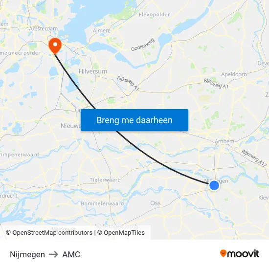 Nijmegen to AMC map