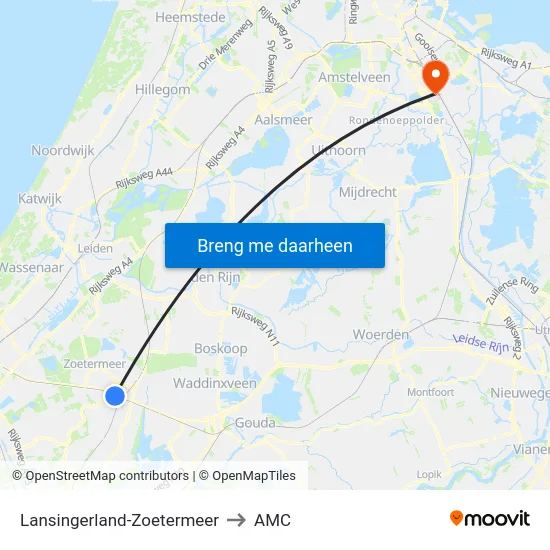 Lansingerland-Zoetermeer to AMC map