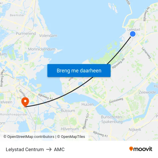 Lelystad Centrum to AMC map