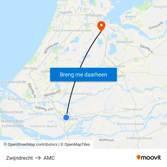 Zwijndrecht to AMC map