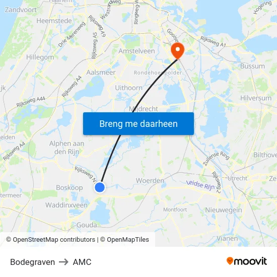 Bodegraven to AMC map