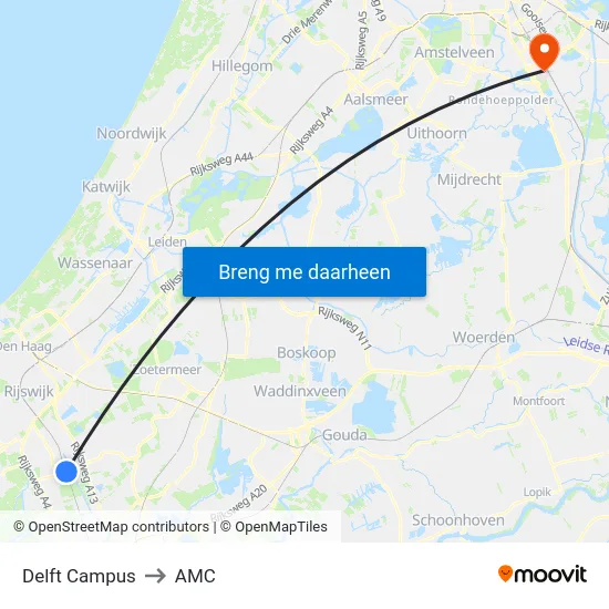 Delft Campus to AMC map