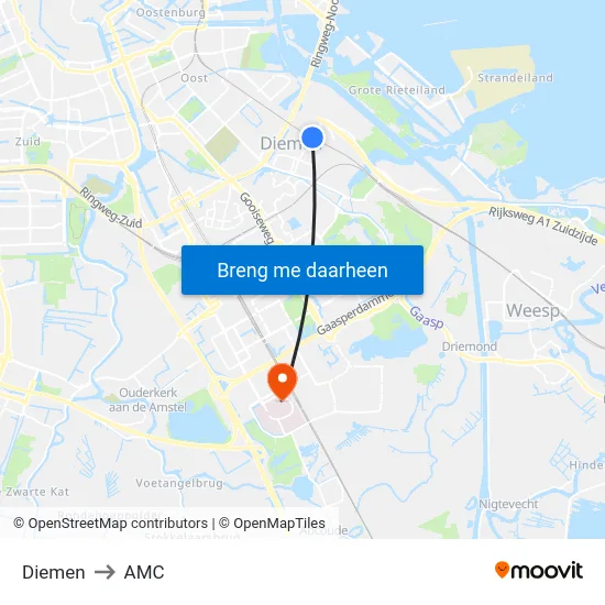 Diemen to AMC map