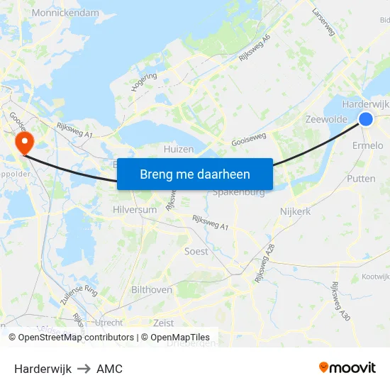 Harderwijk to AMC map