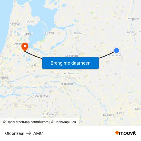 Oldenzaal to AMC map