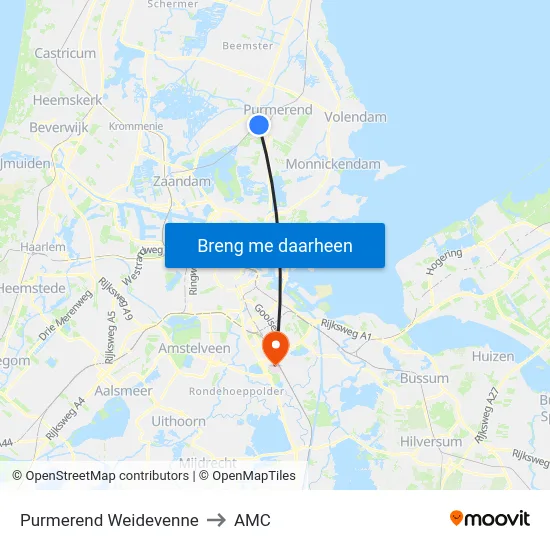 Purmerend Weidevenne to AMC map