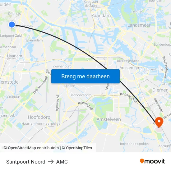 Santpoort Noord to AMC map