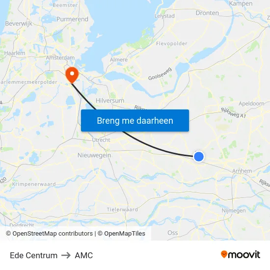 Ede Centrum to AMC map