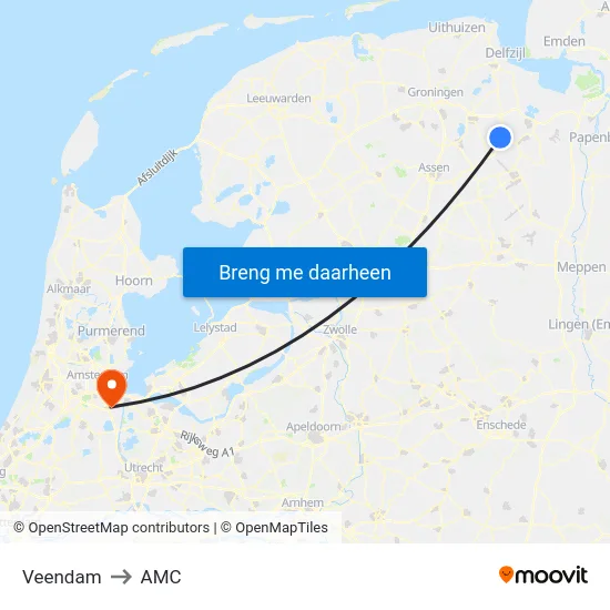 Veendam to AMC map