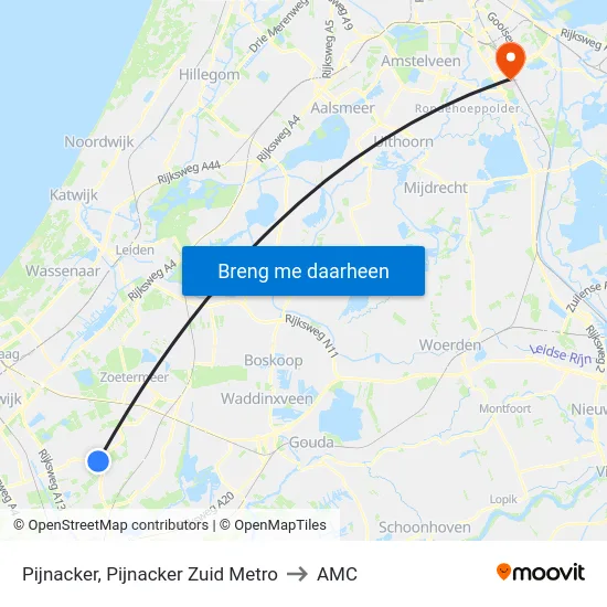 Pijnacker, Pijnacker Zuid Metro to AMC map