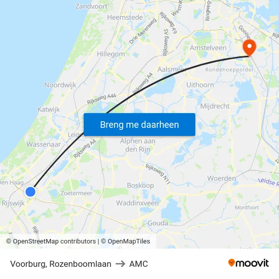 Voorburg, Rozenboomlaan to AMC map