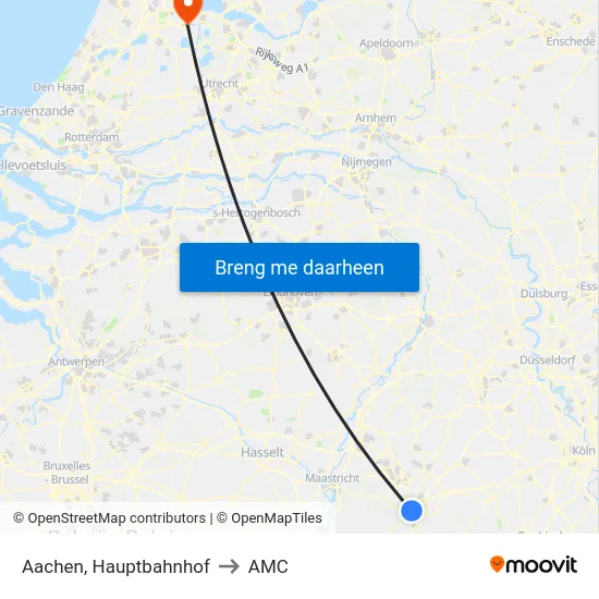 Aachen, Hauptbahnhof to AMC map