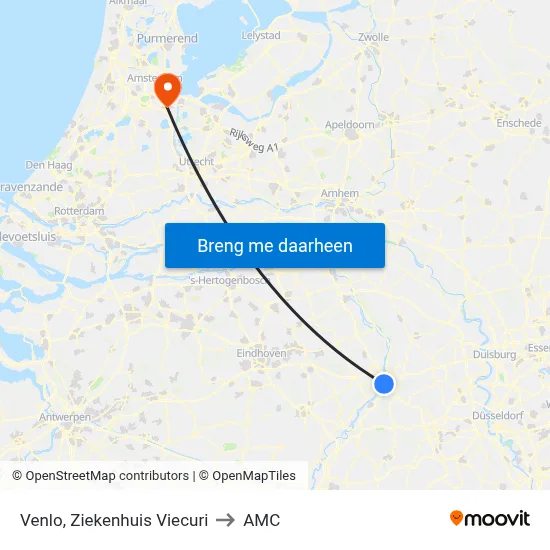 Venlo, Ziekenhuis Viecuri to AMC map