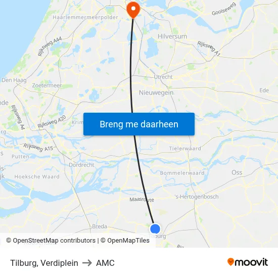 Tilburg, Verdiplein to AMC map