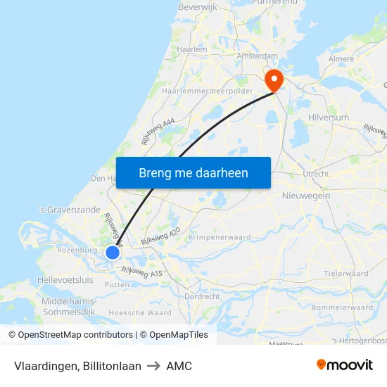 Vlaardingen, Billitonlaan to AMC map