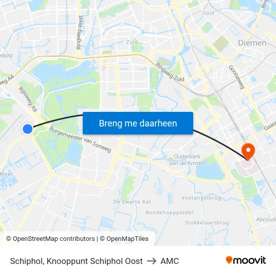 Schiphol, Knooppunt Schiphol Oost to AMC map