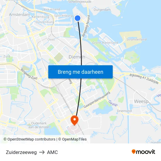 Zuiderzeeweg to AMC map