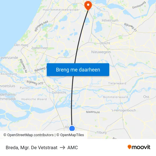 Breda, Mgr. De Vetstraat to AMC map
