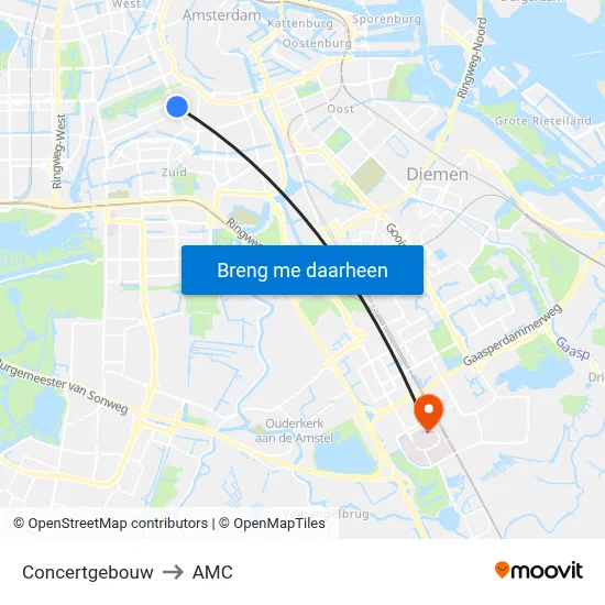 Concertgebouw to AMC map