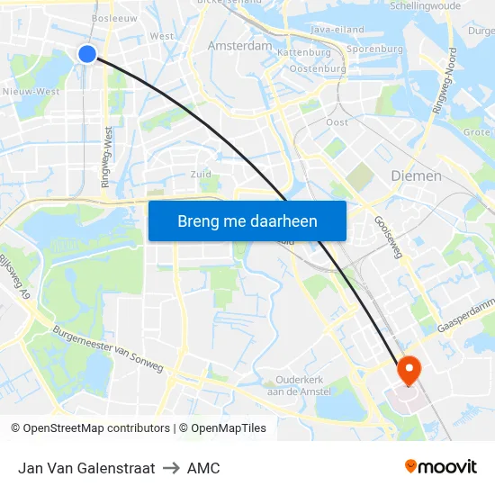 Jan Van Galenstraat to AMC map