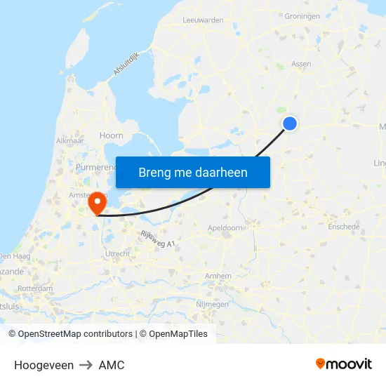Hoogeveen to AMC map