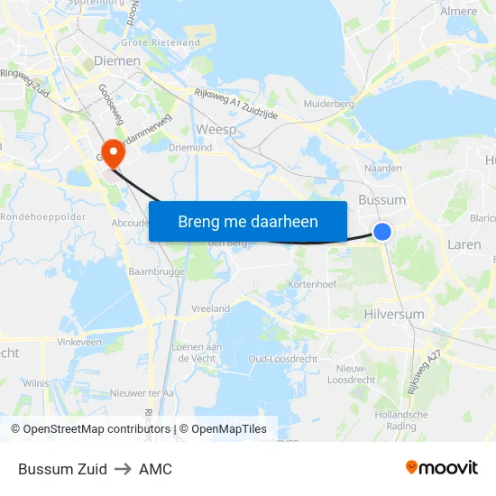 Bussum Zuid to AMC map