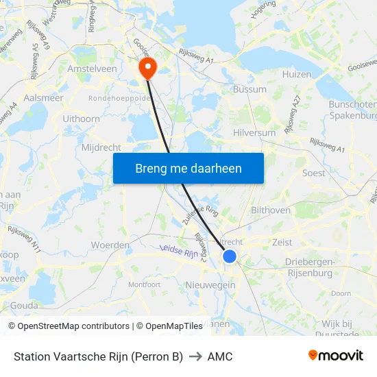 Station Vaartsche Rijn (Perron B) to AMC map