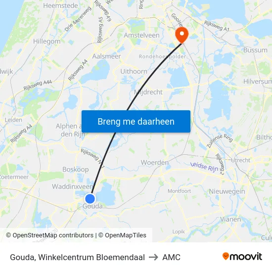 Gouda, Winkelcentrum Bloemendaal to AMC map