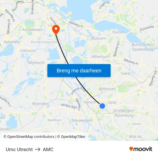 Umc Utrecht to AMC map
