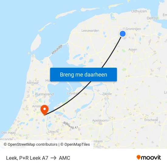 Leek, P+R Leek A7 to AMC map