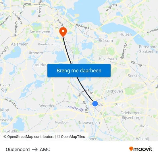 Oudenoord to AMC map