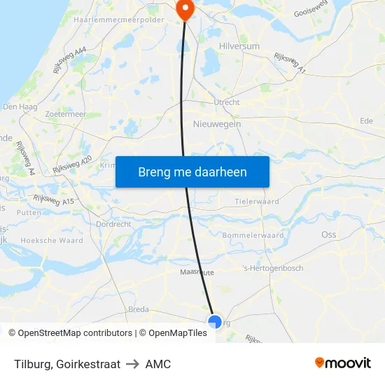 Tilburg, Goirkestraat to AMC map