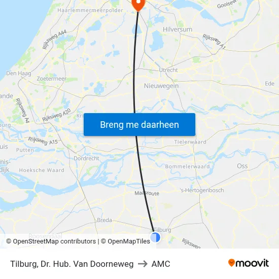 Tilburg, Dr. Hub. Van Doorneweg to AMC map