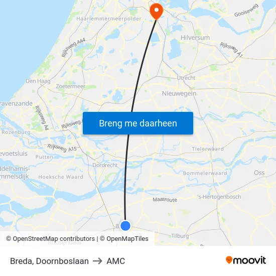Breda, Doornboslaan to AMC map