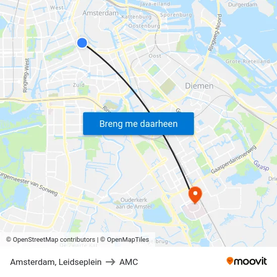 Amsterdam, Leidseplein to AMC map