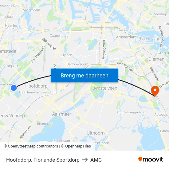 Hoofddorp, Floriande Sportdorp to AMC map