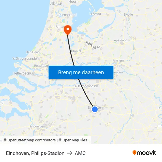 Eindhoven, Philips-Stadion to AMC map