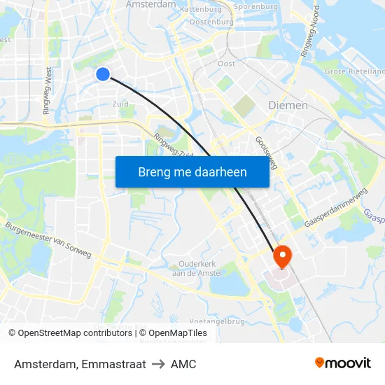 Amsterdam, Emmastraat to AMC map