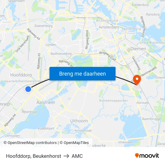 Hoofddorp, Beukenhorst to AMC map