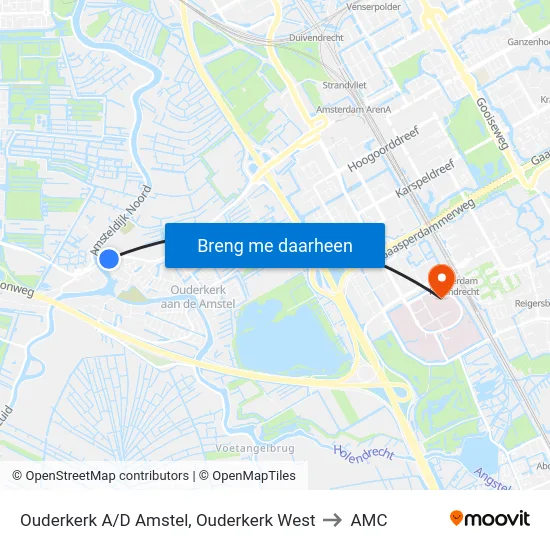 Ouderkerk A/D Amstel, Ouderkerk West to AMC map