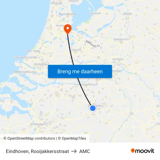 Eindhoven, Rooijakkersstraat to AMC map