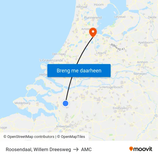 Roosendaal, Willem Dreesweg to AMC map