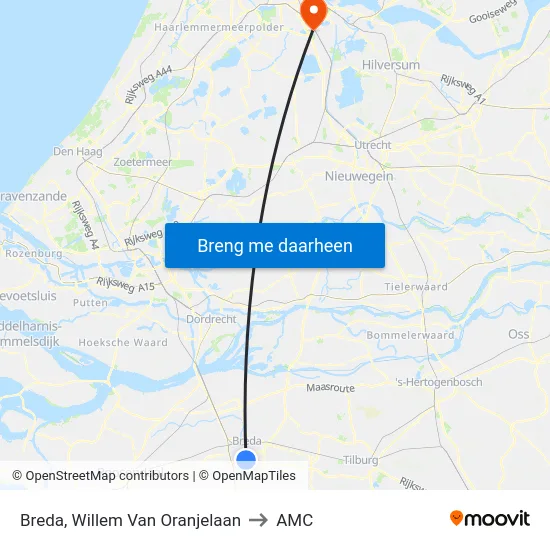 Breda, Willem Van Oranjelaan to AMC map