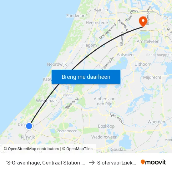 'S-Gravenhage, Centraal Station (Perron D) to Slotervaartziekenhuis map