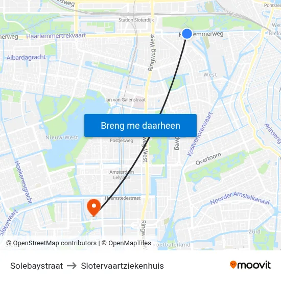 Solebaystraat to Slotervaartziekenhuis map